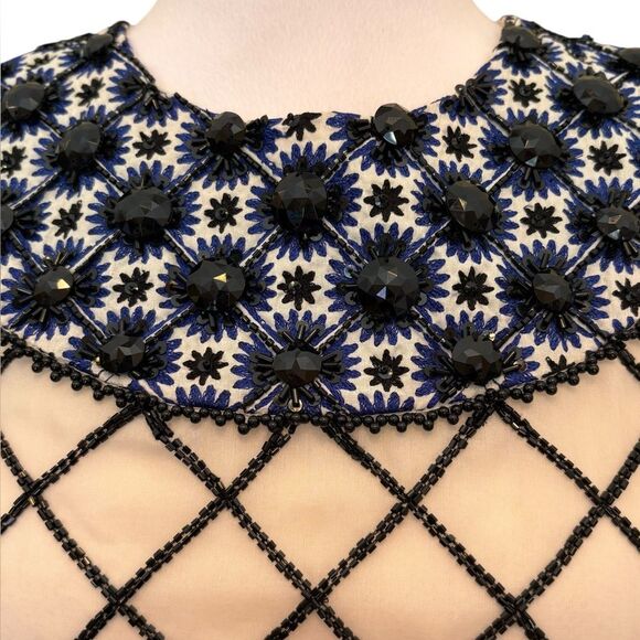 Tory Burch Madeline Gown Silk Ivory Black Navy Beaded Evening Gown Size 10 New - Picture 7 of 16
